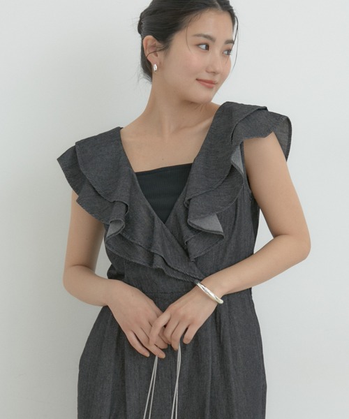 VIS（ビス）の「【洗える】フリル付きデニムオールインワン（つなぎ/オールインワン・レディース・ブラック/ブルー系その他4・M/S）」の10枚目の写真