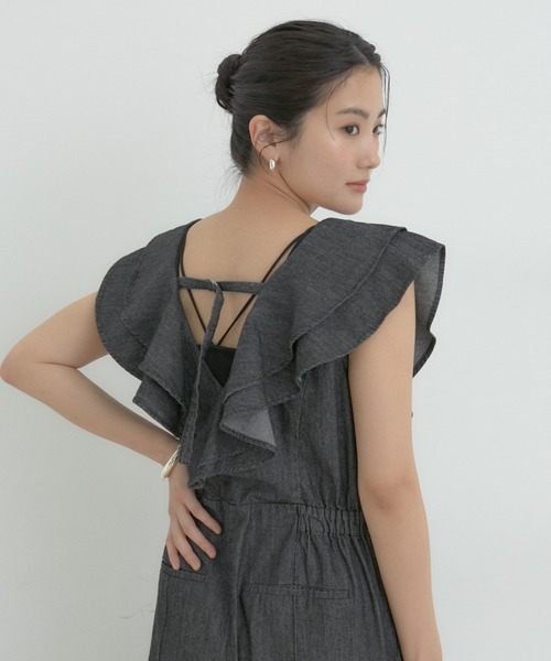VIS（ビス）の「【洗える】フリル付きデニムオールインワン（つなぎ/オールインワン・レディース・ブラック/ブルー系その他4・M/S）」の11枚目の写真