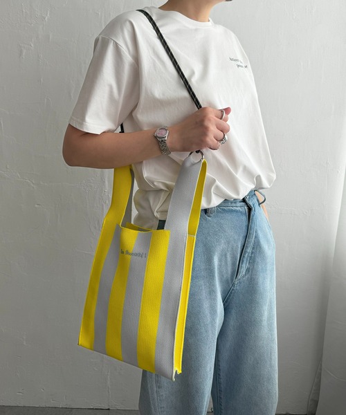 LBC（エルビーシー）の「ストライプニットバッグ（ショルダーバッグ・レディース・ピンク/イエロー/パープル・FREE）」の2枚目の写真