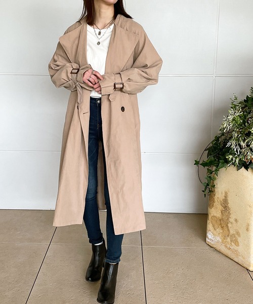GORGE(ゴージ)の「《キャンディ袖×BIGシルエット》レディース トレンチコート ロング丈 ライトアウター 春秋(トレンチコート・レディース・ベージュ/ライトベージュ/グレイッシュベージュ・M)」の1枚目の写真