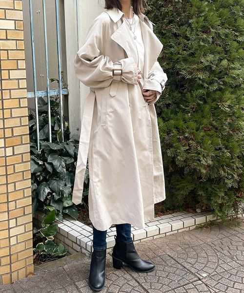 GORGE(ゴージ)の「《キャンディ袖×BIGシルエット》レディース トレンチコート ロング丈 ライトアウター 春秋(トレンチコート・レディース・ベージュ/ライトベージュ/グレイッシュベージュ・M)」の9枚目の写真