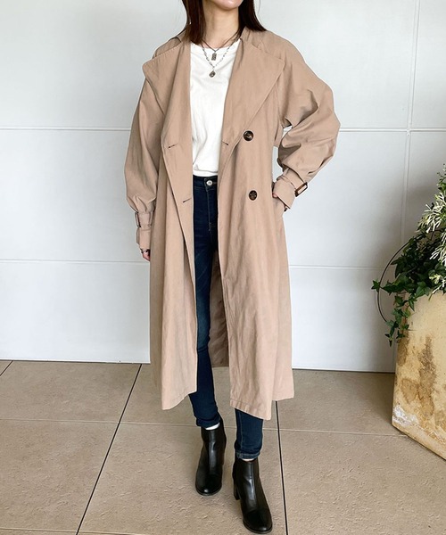 GORGE(ゴージ)の「《キャンディ袖×BIGシルエット》レディース トレンチコート ロング丈 ライトアウター 春秋(トレンチコート・レディース・ベージュ/ライトベージュ/グレイッシュベージュ・M)」の5枚目の写真