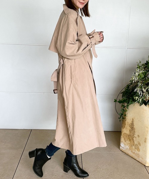 GORGE(ゴージ)の「《キャンディ袖×BIGシルエット》レディース トレンチコート ロング丈 ライトアウター 春秋(トレンチコート・レディース・ベージュ/ライトベージュ/グレイッシュベージュ・M)」の4枚目の写真