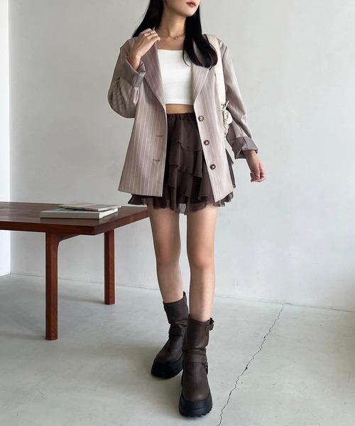 one after another NICE CLAUP（ワンアフターアナザーナイスクラップ）の「リボンテーラードジャケット（テーラードジャケット・レディース・ベージュ系その他/ブラウン/杢グレー・FREE）」の5枚目の写真