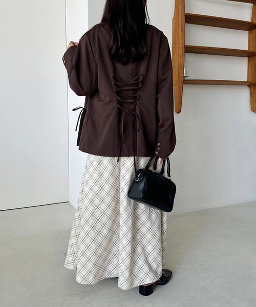 one after another NICE CLAUP（ワンアフターアナザーナイスクラップ）の「リボンテーラードジャケット（テーラードジャケット・レディース・ベージュ系その他/ブラウン/杢グレー・FREE）」の13枚目の写真