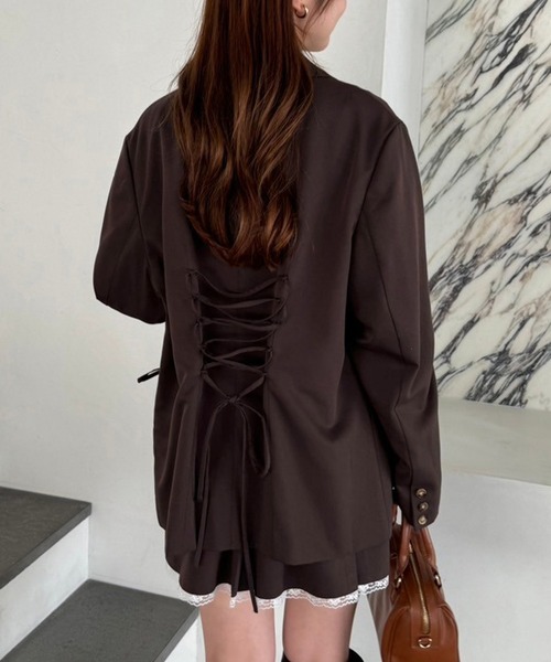 one after another NICE CLAUP（ワンアフターアナザーナイスクラップ）の「リボンテーラードジャケット（テーラードジャケット・レディース・ベージュ系その他/ブラウン/杢グレー・FREE）」の15枚目の写真