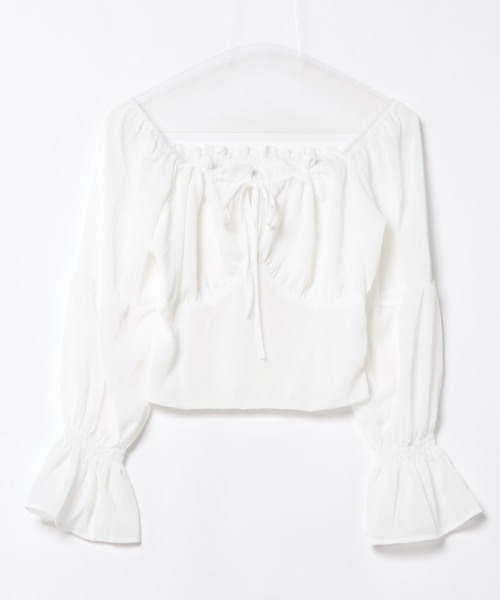 Nia(ニア)の「Nia(ニア)/シースルーボリュームフリルブラウス(シャツ/ブラウス・レディース・ピンク/ホワイト・LARGE/MEDIUM/SMALL)」の11枚目の写真