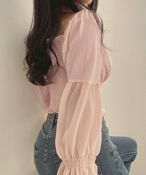 Nia(ニア)の「Nia(ニア)/シースルーボリュームフリルブラウス(シャツ/ブラウス・レディース・ピンク/ホワイト・LARGE/MEDIUM/SMALL)」の3枚目の写真