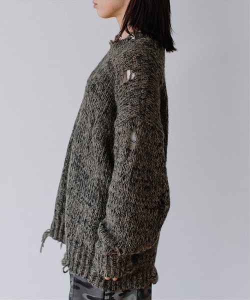 SUWDEE（スーディー）の「damage knit（ニット/セーター・レディース・グリーン/チャコールグレー・FREE）」の14枚目の写真