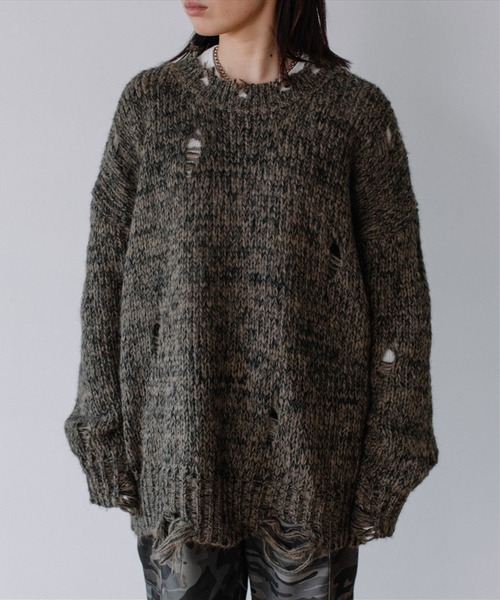 SUWDEE（スーディー）の「damage knit（ニット/セーター・レディース・グリーン/チャコールグレー・FREE）」の15枚目の写真