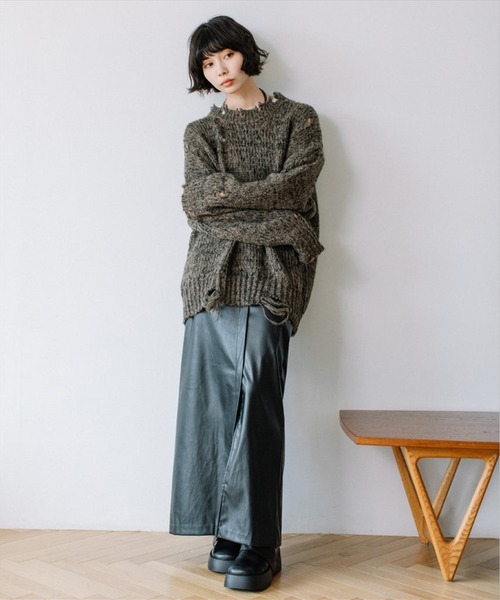 SUWDEE（スーディー）の「damage knit（ニット/セーター・レディース・グリーン/チャコールグレー・FREE）」の8枚目の写真