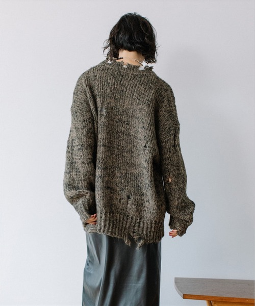 SUWDEE（スーディー）の「damage knit（ニット/セーター・レディース・グリーン/チャコールグレー・FREE）」の9枚目の写真