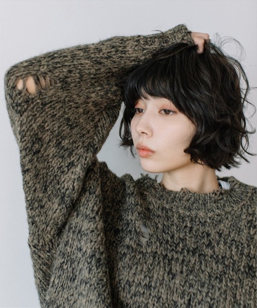 SUWDEE（スーディー）の「damage knit（ニット/セーター・レディース・グリーン/チャコールグレー・FREE）」の11枚目の写真