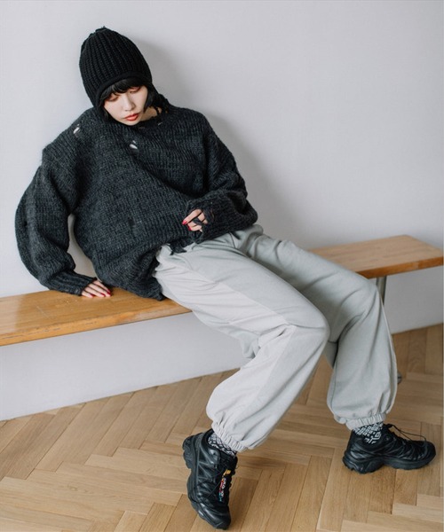 SUWDEE（スーディー）の「damage knit（ニット/セーター・レディース・グリーン/チャコールグレー・FREE）」の4枚目の写真