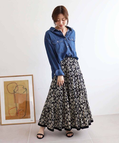 le.coeur blanc（ルクールブラン）の「Fanaka ビンテージモチーフプリントスカート（スカート・レディース・ベージュ系その他2/ブラック系その他・38）」の14枚目の写真