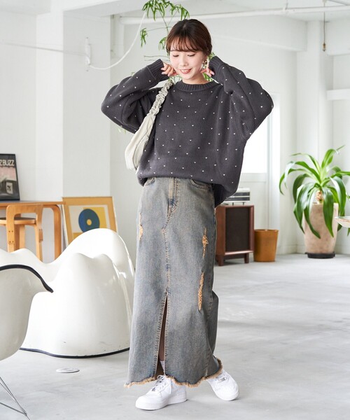 FREAK'S STORE(フリークスストア)の「限定展開 ミニハート ジャガード プルオーバー(ニット/セーター・レディース・チャコールグレー/オフホワイト/ネイビー/ベージュ・フリ-)」の7枚目の写真