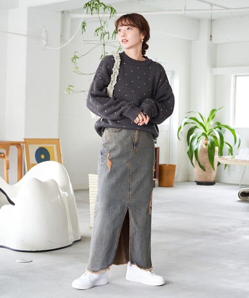 FREAK'S STORE(フリークスストア)の「限定展開 ミニハート ジャガード プルオーバー(ニット/セーター・レディース・チャコールグレー/オフホワイト/ネイビー/ベージュ・フリ-)」の8枚目の写真