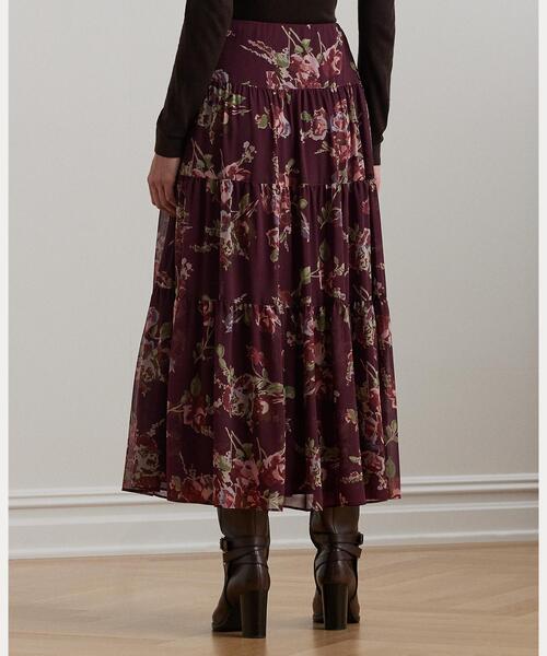ローレンラルフローレン フローラル クリンクルジョーゼット ティアードスカート セール】フローラル クリンクル ジョーゼット ティアード
