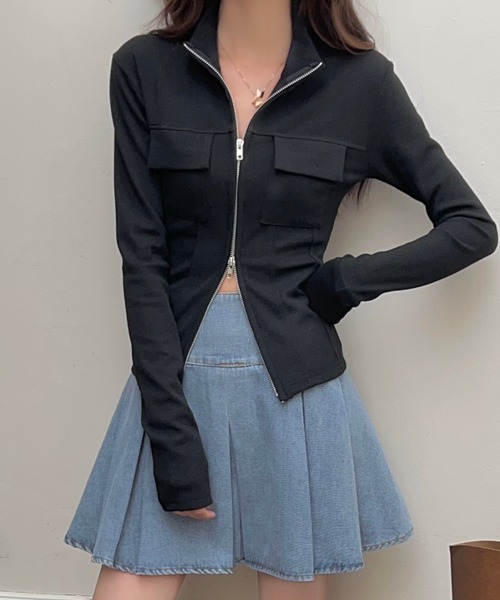 LADY LIKE(レディライク)の「胸ポケット付きダブルジッププチハイトップス(Tシャツ/カットソー・レディース・グレー/ホワイト/ブラック・M)」の22枚目の写真