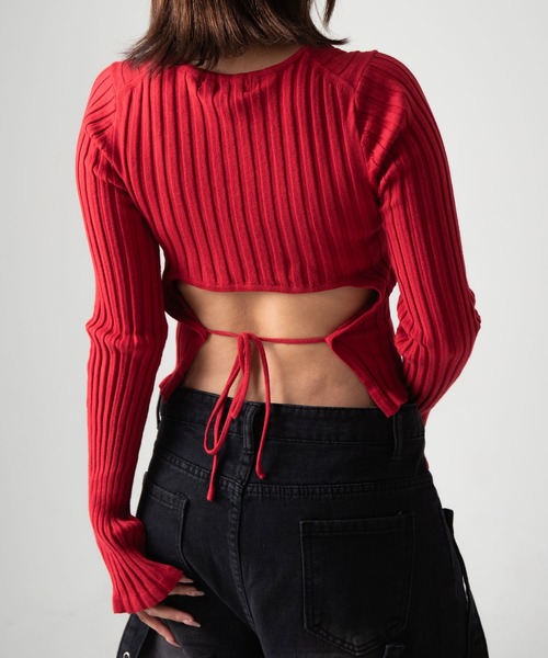 ニット セーター A'GEM/9 × .kom 「.KOM/ドットケーオーエム」 クロップバックリボントップス レディース KOM ニット セーター A'GEM/9 × .kom 「.KOM/ドットケーオーエム