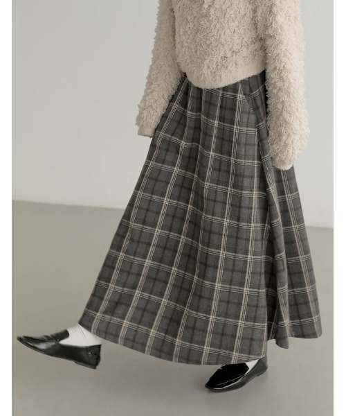 Re:EDIT（リエディ）の「[2024-25 WINTER COLLECTION][低身長サイズ有]起毛チェックフレアスカート（スカート・レディース・グレー系その他/ブラウン系その他/ブルー系その他・SHORT/MEDIUM/LARGE）」の7枚目の写真