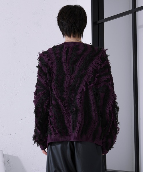 フリンジジャガードプルオーバー（ニット/セーター）｜Ellno Loset