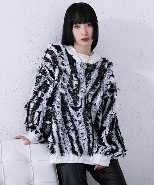 Ellno Loset(エルノロゼット)の「フリンジジャガードプルオーバー(ニット/セーター・メンズ・ブラック/オフホワイト/パープル・SMALL/MEDIUM/LARGE)」の11枚目の写真