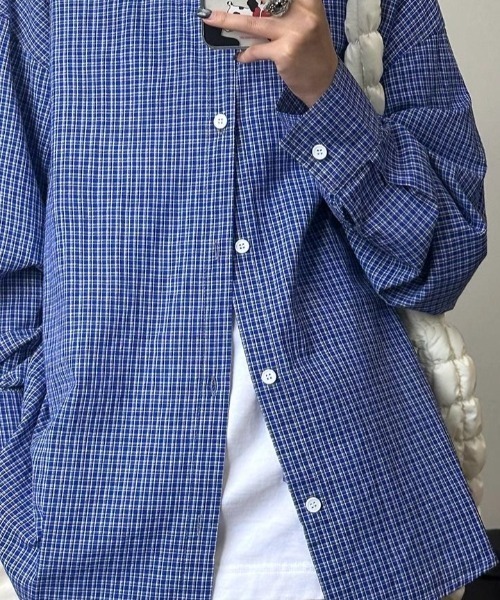 FreeZone(フリーゾーン)の「チェック柄オーバーサイズ長袖シャツ(シャツ/ブラウス・レディース・ブルー・F)」の10枚目の写真