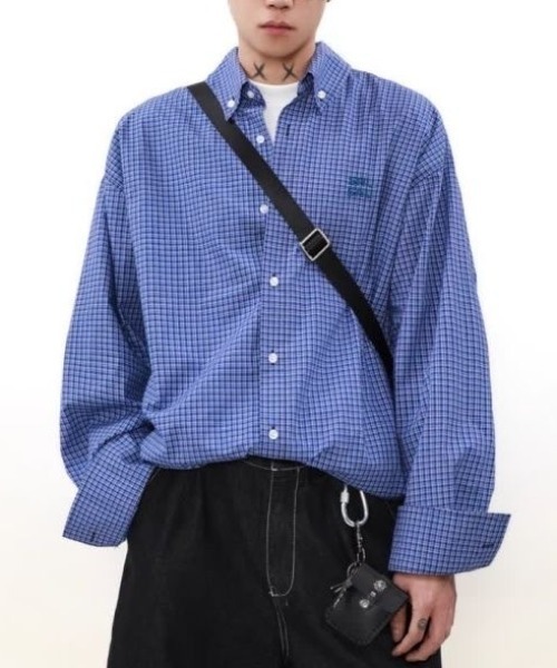 FreeZone(フリーゾーン)の「チェック柄オーバーサイズ長袖シャツ(シャツ/ブラウス・レディース・ブルー・F)」の14枚目の写真