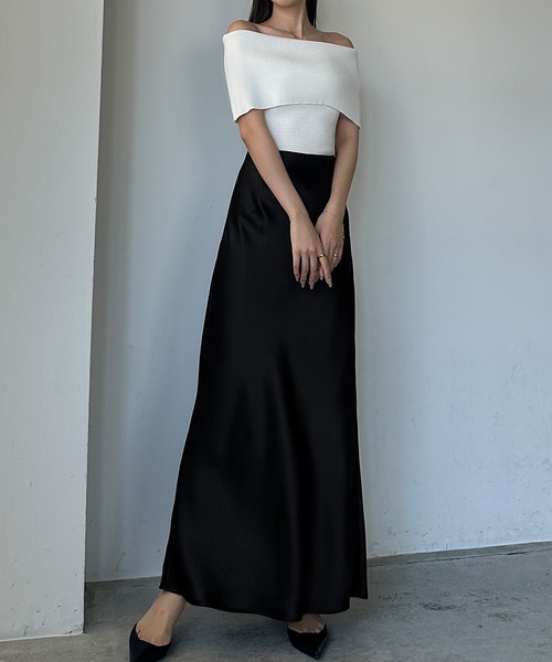 Louere（ルエレ）の「ハイウエストサテンバイヤスナロースカート（スカート・レディース・ホワイト/ブラック/グレー・SMALL/MEDIUM/LARGE/X-LARGE）」の10枚目の写真