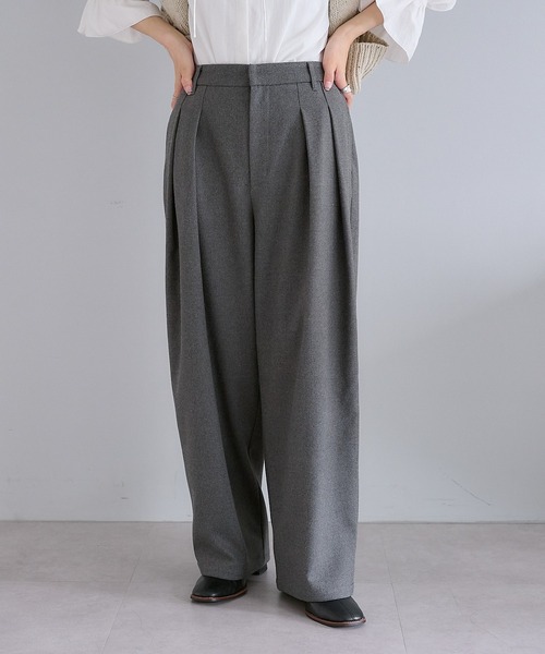 PUAL CE CIN（ピュアルセシン）の「ツータック起毛スラックスパンツ（スラックス・レディース・グレー/ダークブラウン/ベージュ・FREE）」の2枚目の写真