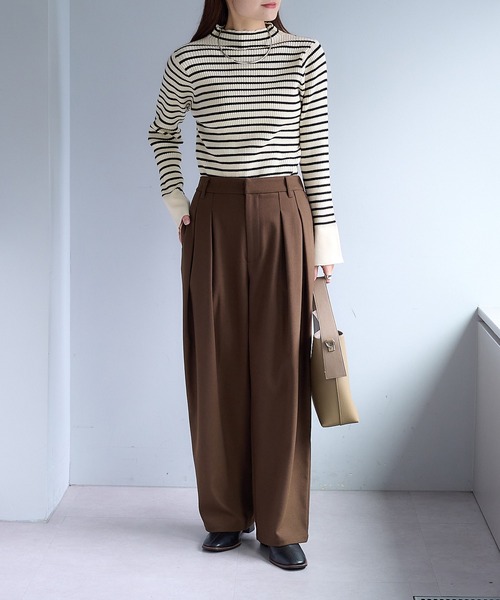 PUAL CE CIN（ピュアルセシン）の「ツータック起毛スラックスパンツ（スラックス・レディース・グレー/ダークブラウン/ベージュ・FREE）」の21枚目の写真