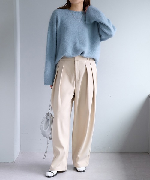 PUAL CE CIN（ピュアルセシン）の「ツータック起毛スラックスパンツ（スラックス・レディース・グレー/ダークブラウン/ベージュ・FREE）」の8枚目の写真