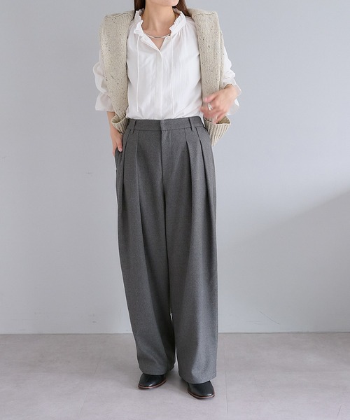 PUAL CE CIN（ピュアルセシン）の「ツータック起毛スラックスパンツ（スラックス・レディース・グレー/ダークブラウン/ベージュ・FREE）」の14枚目の写真