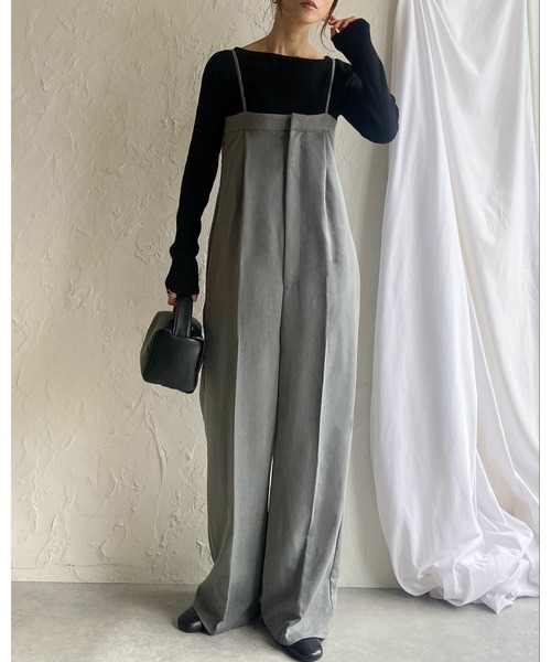 She's Closet(シーズクローゼット)の「フロントジップハイウエストタック入りオールインワンワイドパンツサロペット(サロペット/オーバーオール・レディース・ブラック/グレー/チャコールグレー/アイボリー/グレイッシュベージュ・FREE)」の8枚目の写真