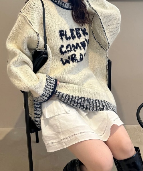 Kastane（カスタネ）の「【リバーシブル】衿ラインロゴニット（ニット/セーター・レディース・チャコールグレー/ブラウン/アイボリー・FREE）」の2枚目の写真