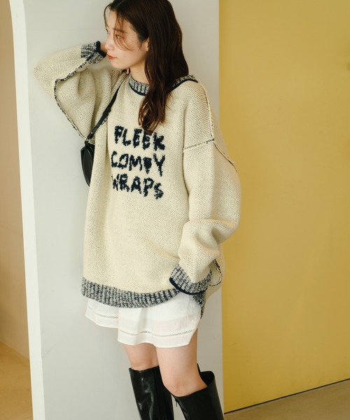 Kastane（カスタネ）の「【リバーシブル】衿ラインロゴニット（ニット/セーター・レディース・チャコールグレー/ブラウン/アイボリー・FREE）」の7枚目の写真