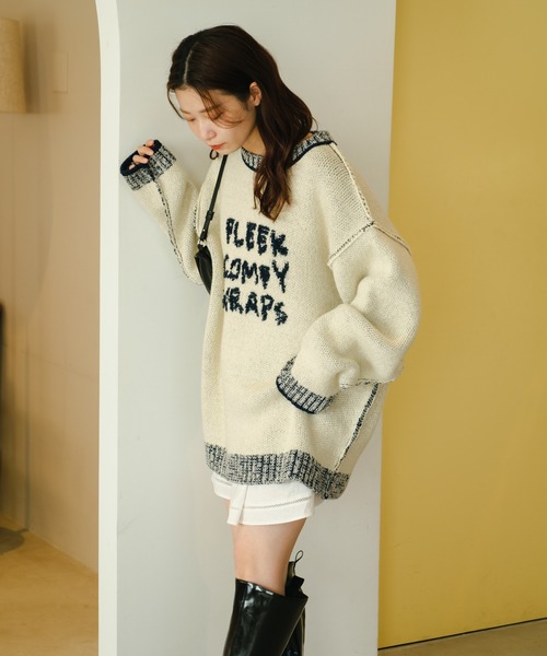 Kastane（カスタネ）の「【リバーシブル】衿ラインロゴニット（ニット/セーター・レディース・チャコールグレー/ブラウン/アイボリー・FREE）」の8枚目の写真