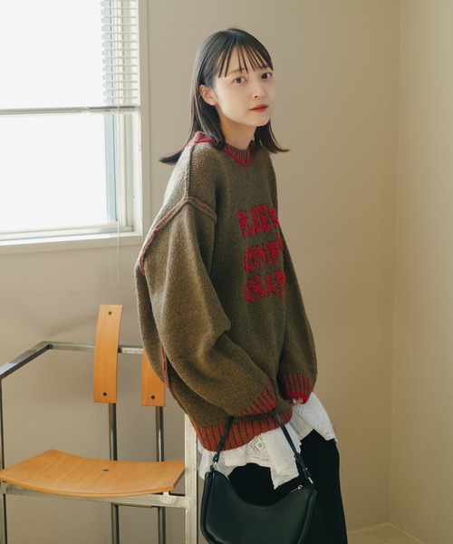 Kastane（カスタネ）の「【リバーシブル】衿ラインロゴニット（ニット/セーター・レディース・チャコールグレー/ブラウン/アイボリー・FREE）」の17枚目の写真