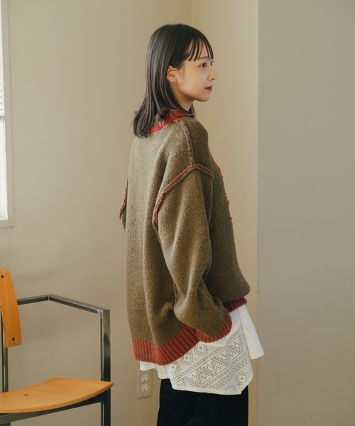 Kastane（カスタネ）の「【リバーシブル】衿ラインロゴニット（ニット/セーター・レディース・チャコールグレー/ブラウン/アイボリー・FREE）」の18枚目の写真