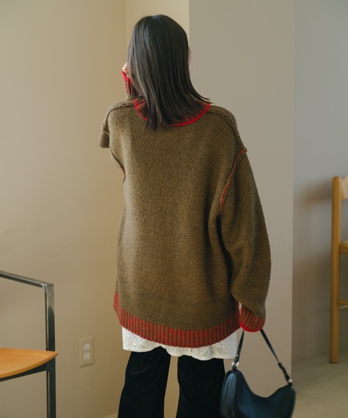 Kastane（カスタネ）の「【リバーシブル】衿ラインロゴニット（ニット/セーター・レディース・チャコールグレー/ブラウン/アイボリー・FREE）」の19枚目の写真