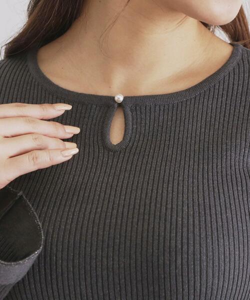 セール】フロントパール袖フリルリブニット【洗濯機洗い可】（ニット