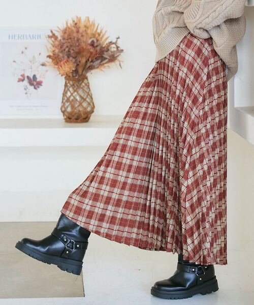 KOBE LETTUCE（コウベレタス）の「ウエストラインゴムチェックスカート（スカート・レディース・ブラック/グリーン/ブラウン・M）」の3枚目の写真