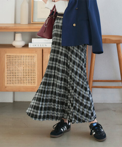 KOBE LETTUCE（コウベレタス）の「ウエストラインゴムチェックスカート（スカート・レディース・ブラック/グリーン/ブラウン・M）」の2枚目の写真