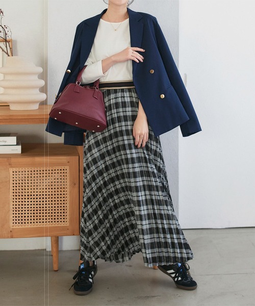 KOBE LETTUCE（コウベレタス）の「ウエストラインゴムチェックスカート（スカート・レディース・ブラック/グリーン/ブラウン・M）」の4枚目の写真