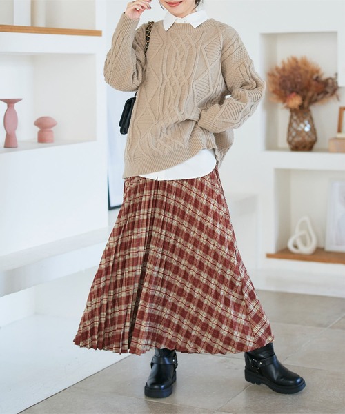 KOBE LETTUCE（コウベレタス）の「ウエストラインゴムチェックスカート（スカート・レディース・ブラック/グリーン/ブラウン・M）」の5枚目の写真