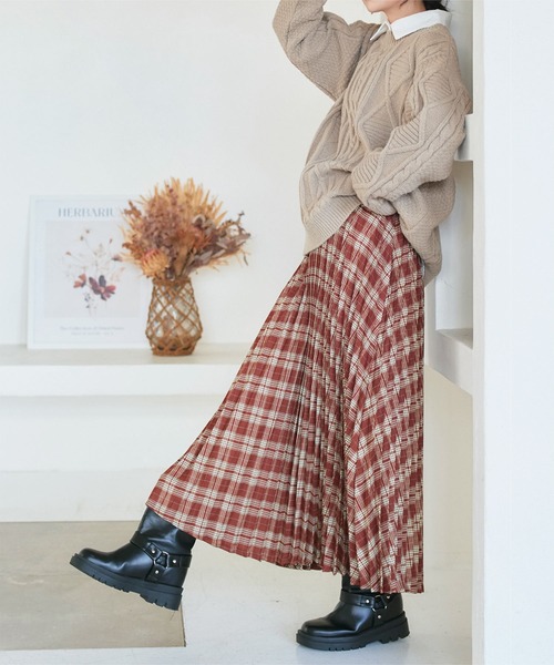 KOBE LETTUCE（コウベレタス）の「ウエストラインゴムチェックスカート（スカート・レディース・ブラック/グリーン/ブラウン・M）」の8枚目の写真
