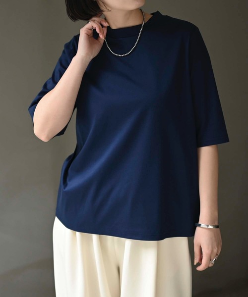 &HALF(アンドハーフ)の「接触冷感クルーネック半袖カットソー(Tシャツ・日本製)(Tシャツ/カットソー・レディース・ブルー/オフホワイト/ネイビー/ベージュ/ブラック/ピンク・M/LL/L)」の21枚目の写真