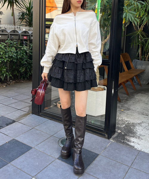 Chico(チコ)の「ジップオフショルスウェット(Tシャツ/カットソー・レディース・ネイビー/ホワイト/グレー・FREE)」の11枚目の写真