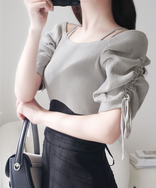 セール】【mily bilet】1枚で映える主役級。オフショル2wayパフ袖